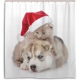 thumbnail image 1 of Coolnut Kitten and Husky Puppy with Santa Hat Bath Shower Curtain Liners 66x72in, 100% Polyester Waterproof with C-Shaped Curtain Hook Modern Bathroom Decoration 1 Panel, 1 of 5