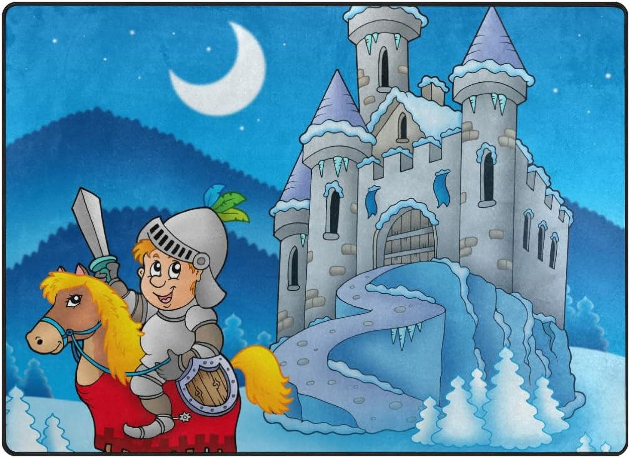 Knight Castle Rug Coolnut Knight on Horse with Winter Castle 80 x 58 inches Lightweight ...