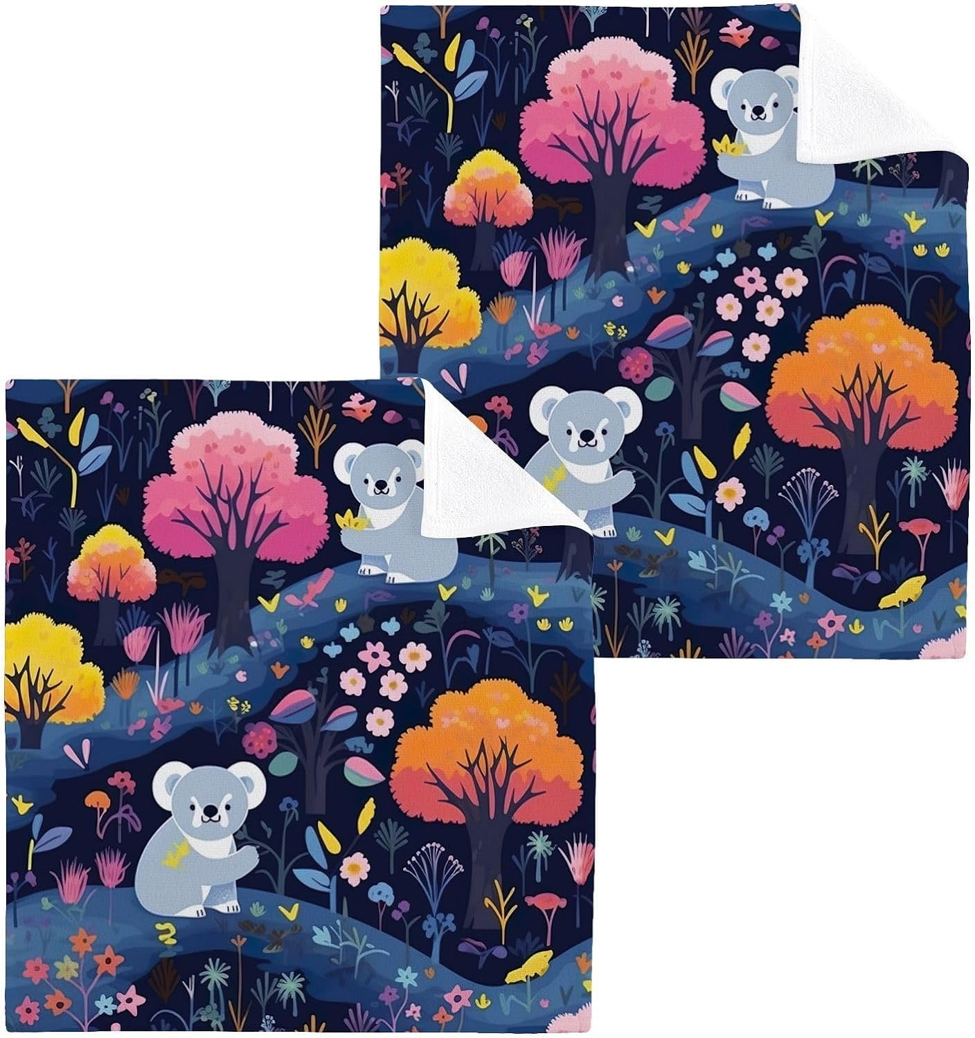 Coolnut Koala Cotton Washcloths Set of 2, 12"x12" Soft Absorbent Wash