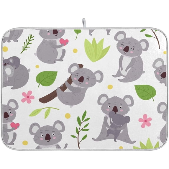 Coolnut Koala Pattern Dish Drying Mat for Kitchen, 16 x 18 Inch Microfiber Absorbent Dish Drying Pad, Machine Washable Kitchen Counter Protect Mats