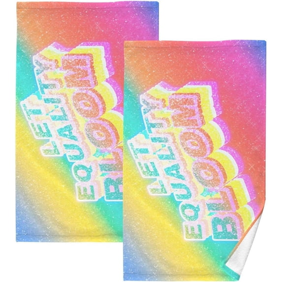 Coolnut LGBTQ Equality Patterned Hand Towels 2 PCS, Cotton Bath Towel for Drying Face Hands Body Decorative Water Absorbent Lightweight Towels for Bathroom Ktichen Travel Gym, 16"x28"