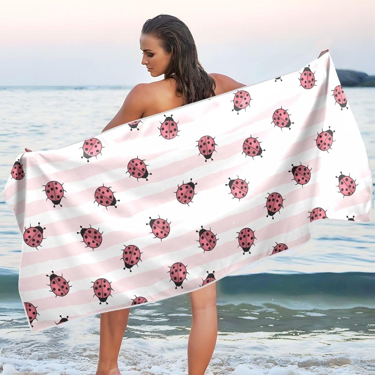 Large Dragonfly Print Beach Towel – Highly Absorbent Microfiber, Quick Dry, 52" X 32", American Flag Firefighter Design - View #3
