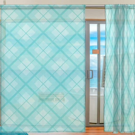 Coolnut Lake Blue Tartan Semi Sheer Curtains Window Voile Drapes Panels Treatment-55x78in for Living Room Bedroom Kids Room, 2 Pieces