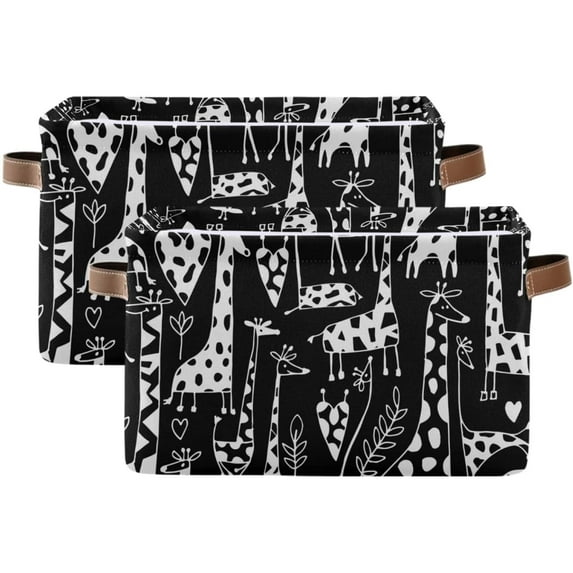 Coolnut Large Foldable Storage Bin Funny Giraffes Sketch Fabric Storage Baskets Collapsible Decorative Baskets Organizing Basket Bin with PU Handles for Shelves Home Closet-2Pack Decor Gifts