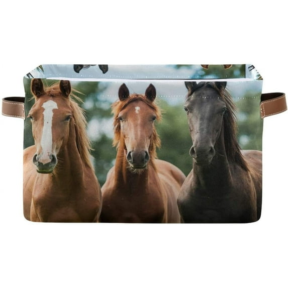 Coolnut Large Storage Basket Collapsible Toy Storage Bins Waterproof Laundry Basket with Handle.Used for Home Closets, Offices, Kids Toy and Gift Baskets-Cute Horses-Rectangular-2PCS Home Decor
