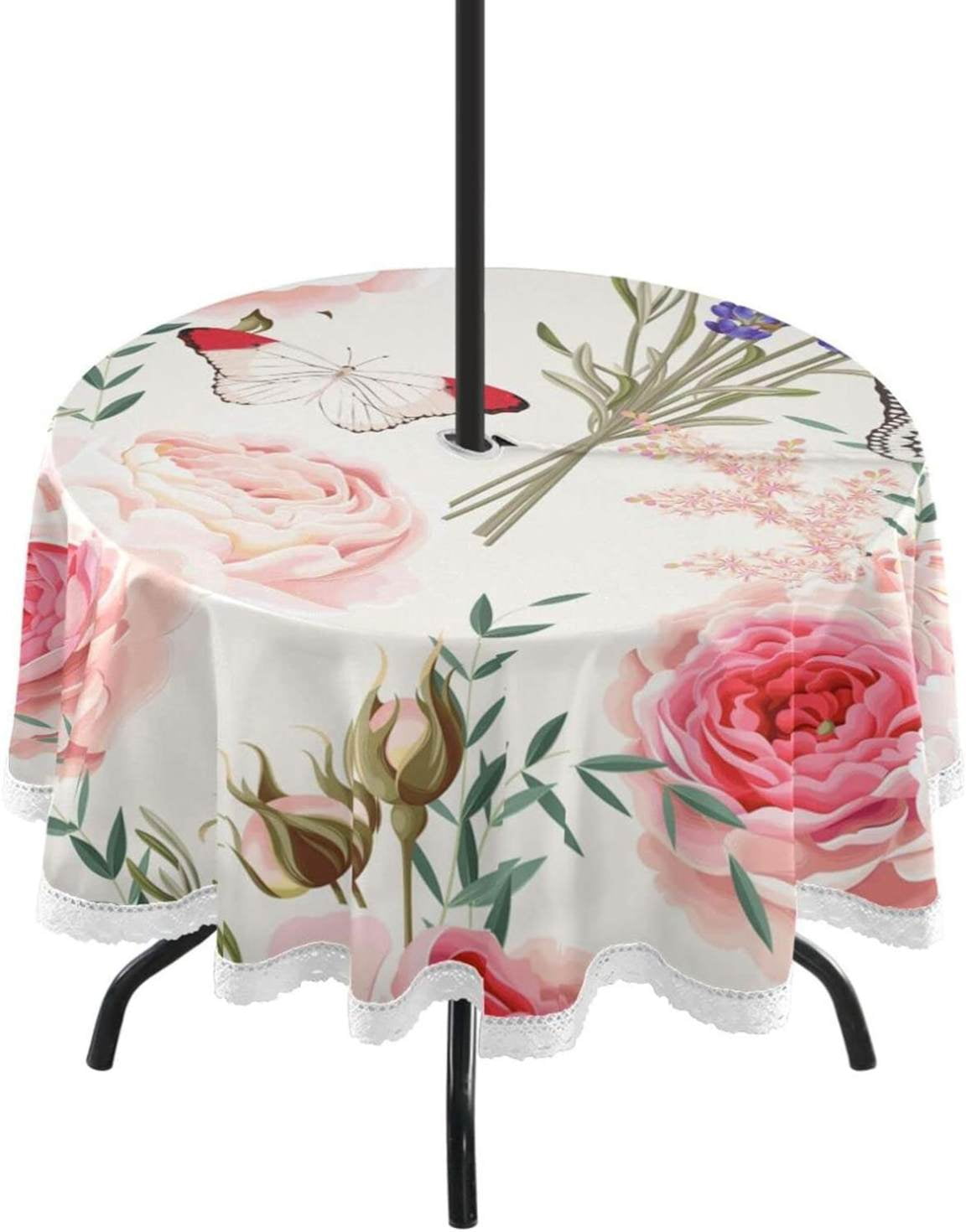 Coolnut Lavender Flower Round Table Cloth 60", Heat Resistant Table