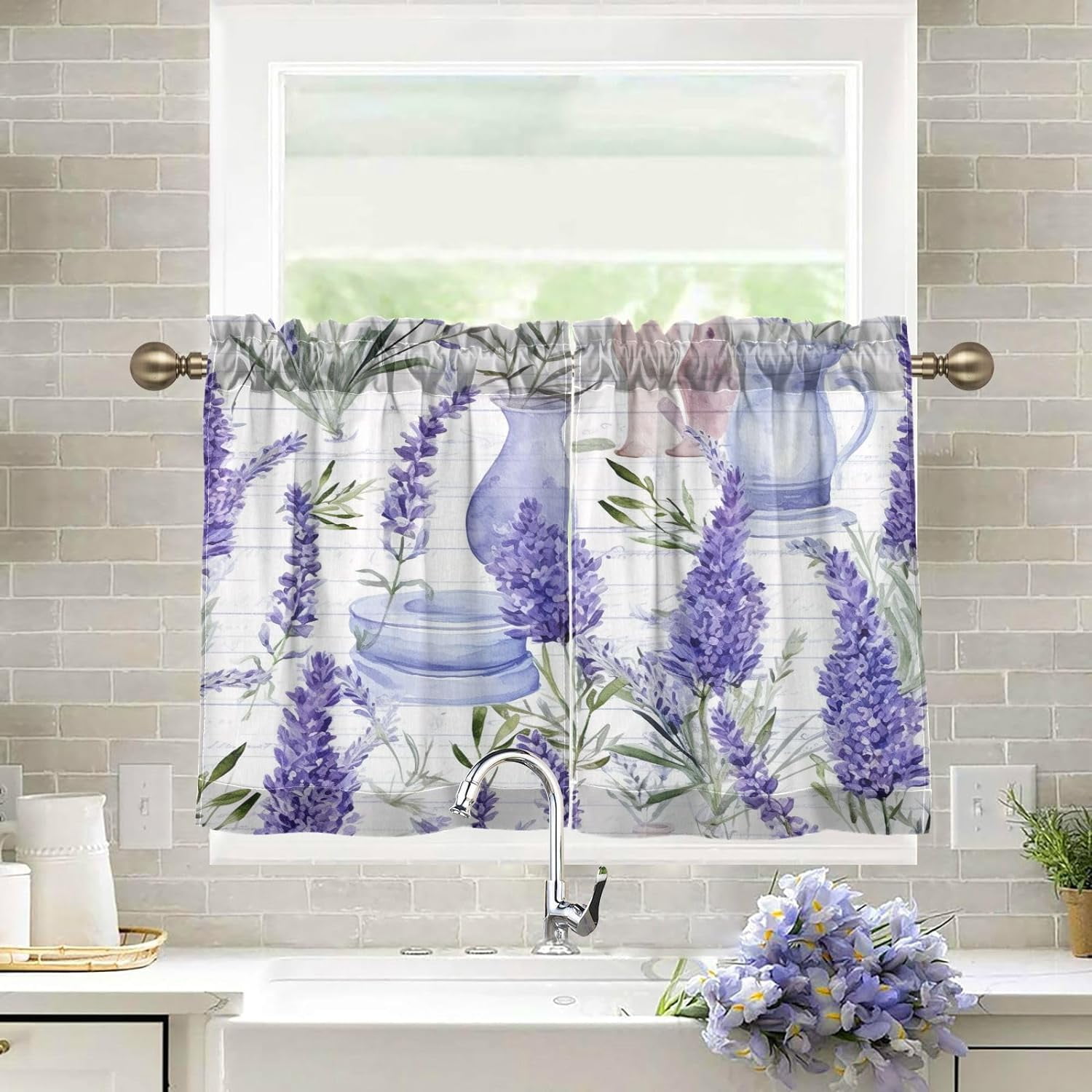 Coolnut Lavender Kitchen Curtains 24 Inch Length Blackout Thermal ...