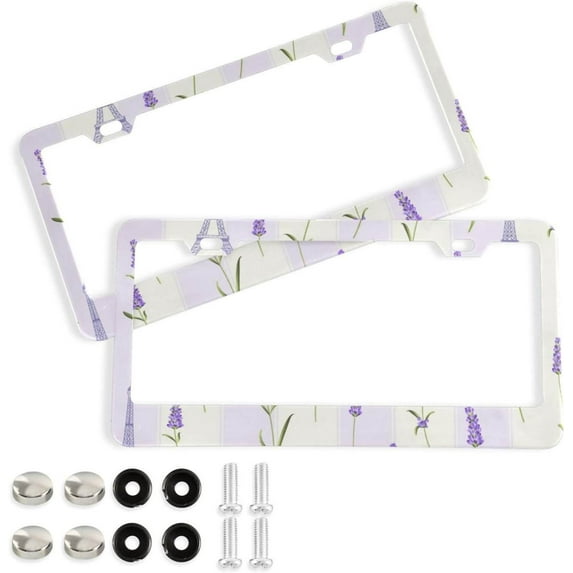 Coolnut Lavender License Plate Frames 2 Pack, Waterproof Aluminum Alloy Car Tag Holder 2 Holes License Plate Covers with Screw Caps Auto Accessories