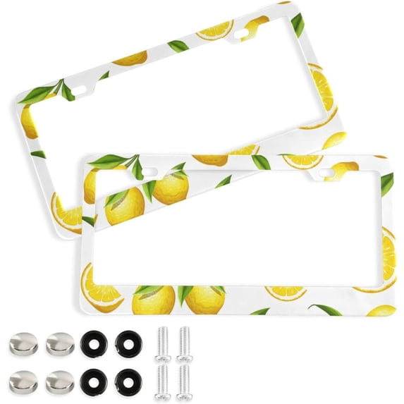 Coolnut Lemon License Plate Frames 2 Pack, Waterproof Aluminum Alloy Car Tag Holder 2 Holes License Plate Covers with Screw Caps Auto Accessories