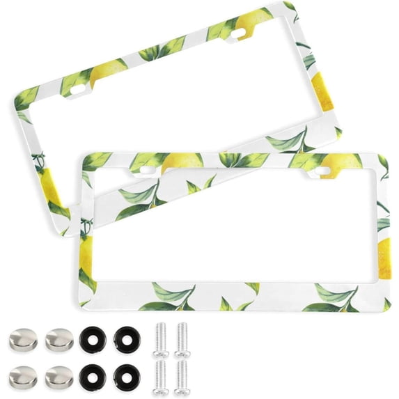 Coolnut Lemon License Plate Frames 2pcs, Aluminum Universal Car License Plate Holder with Elliptical Hole for US Vehicles, 12"x 6"