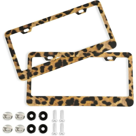 Coolnut Leopard License Plate Frames 2pcs, Aluminum Universal Car License Plate Holder with Elliptical Hole for US Vehicles, 12"x 6"