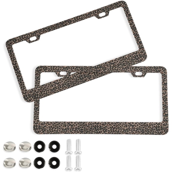 Coolnut Leopard Print Cheetah Animal License Plate Frames for Women Men 2 Pcs Personalized Car License Plate Holder with Screw Caps, Elliptical Hole