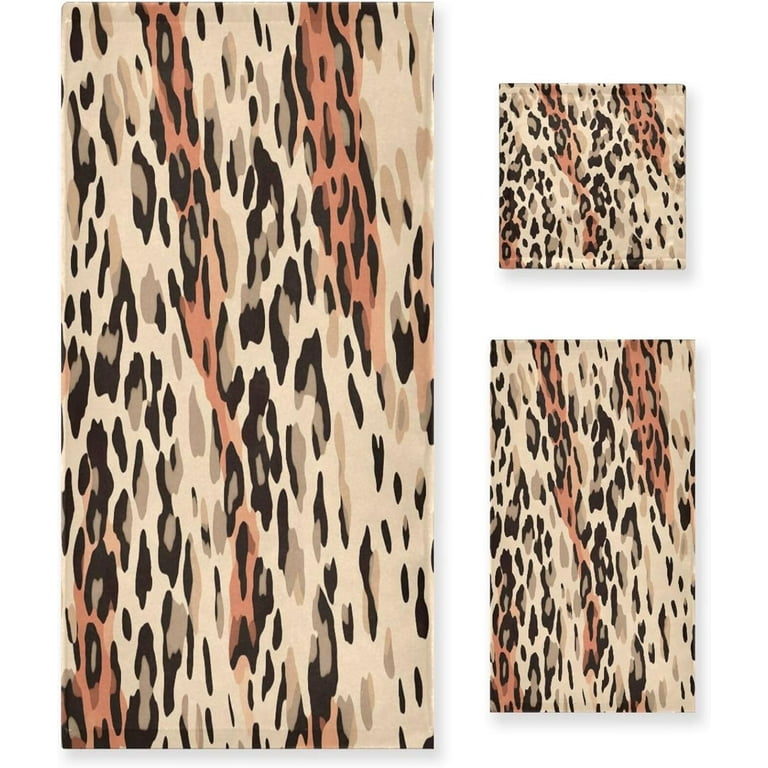 Coolnut Leopard Print Towels 3 Pack Bath Towels for Bathroom Set Soft Cotton Highly Absorbent Lightweight Quickdry Towel Set 1 Bath Towel 1 Hand Towel 1 Washclothe Wash cloth Walmart
