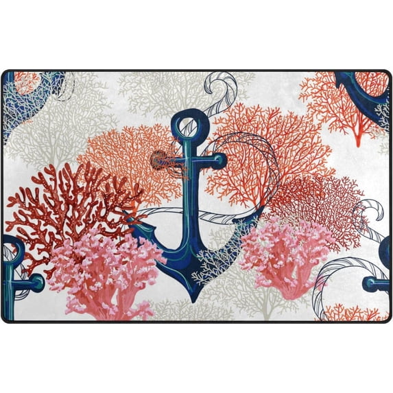 Coolnut Lightweight Carpet Mats, 31 x 20 inches Area Soft Rugs Floor Mat Doormat Decoration for Rooms Entrance Anchor Coral