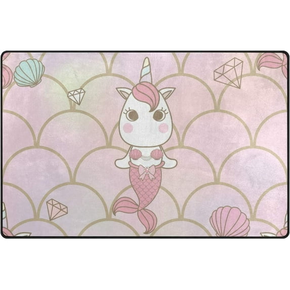Coolnut Lightweight Carpet Mats, 31 x 20 inches Area Soft Rugs Floor Mat Doormat Decoration for Rooms Entrance Cute Unicorn Mermaid with Scales