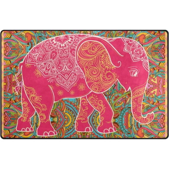 Coolnut Lightweight Carpet Mats, 31 x 20 inches Area Soft Rugs Floor Mat Doormat Decoration for Rooms Entrance Ethnic Red Elephant