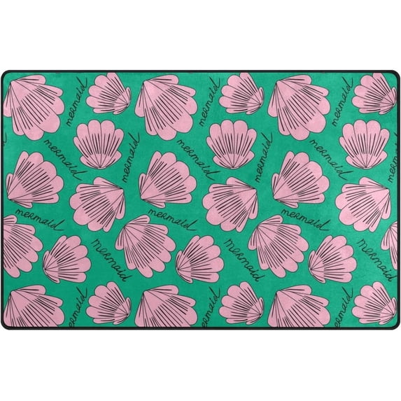 Coolnut Lightweight Carpet Mats, 31 x 20 inches Area Soft Rugs Floor Mat Doormat Decoration for Rooms Entrance Shells Mermaid Word On Green