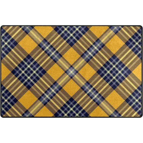 Coolnut Lightweight Carpet Mats, 31 x 20 inches Area Soft Rugs Floor Mat Doormat Decoration for Rooms Entrance Yellow Blue Tartan