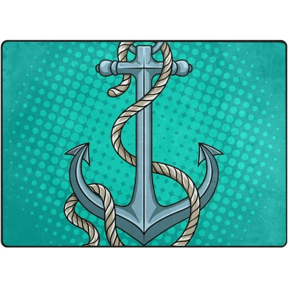 Coolnut Lightweight Carpet Mats, 5'3" x 4' Area Soft Rugs, Floor Mat Rug Home Decoration for Kids Room Living Room, 63"x 48" Anchor On Green Pattern