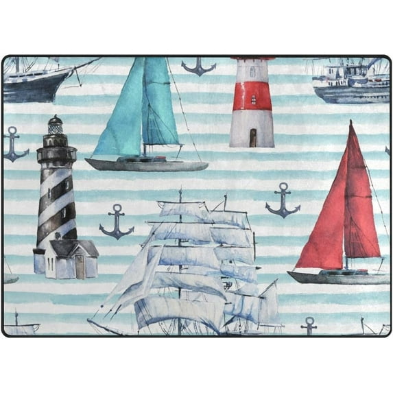 Coolnut Lightweight Carpet Mats, 5'3" x 4' Area Soft Rugs, Floor Mat Rug Home Decoration for Kids Room Living Room, 63"x 48" Anchor Ships Painting