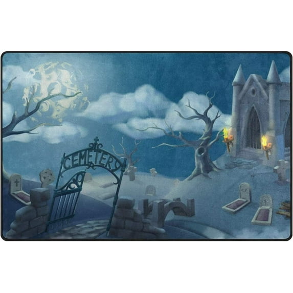 Coolnut Lightweight Non Slip Carpet Mats 60 x 39 inch (5'x 3'3"), Area Soft Rugs Floor Mat Rug Decoration for Kids Room Living Room Cemetery Halloween Background