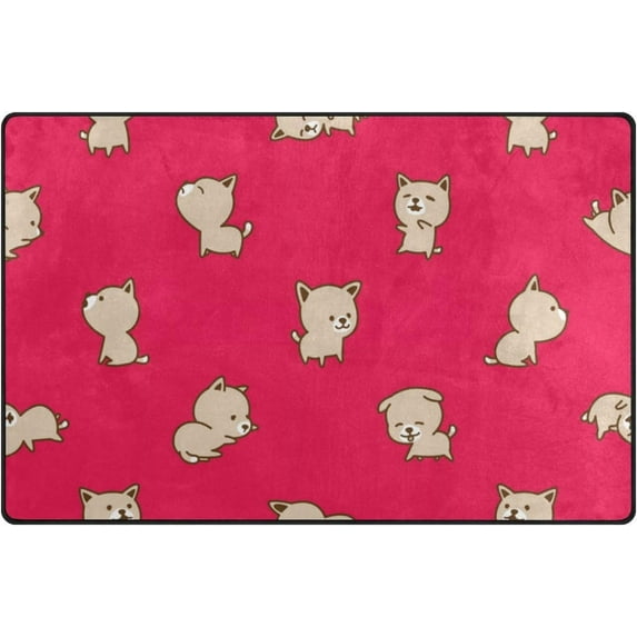 Coolnut Lightweight Non Slip Carpet Mats 60 x 39 inch (5'x 3'3"), Area Soft Rugs Floor Mat Rug Decoration for Kids Room Living Room Cute Animals in Red Pattern