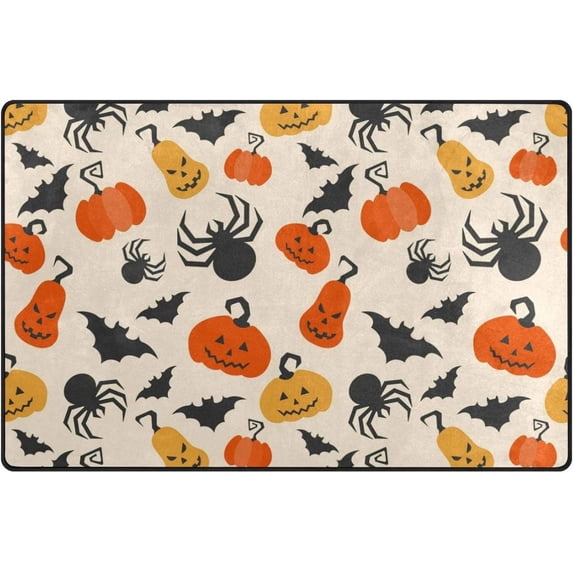 Coolnut Lightweight Non Slip Carpet Mats 60 x 39 inch (5'x 3'3"), Area Soft Rugs Floor Mat Rug Decoration for Kids Room Living Room Halloween Pumpkin Bat Spider