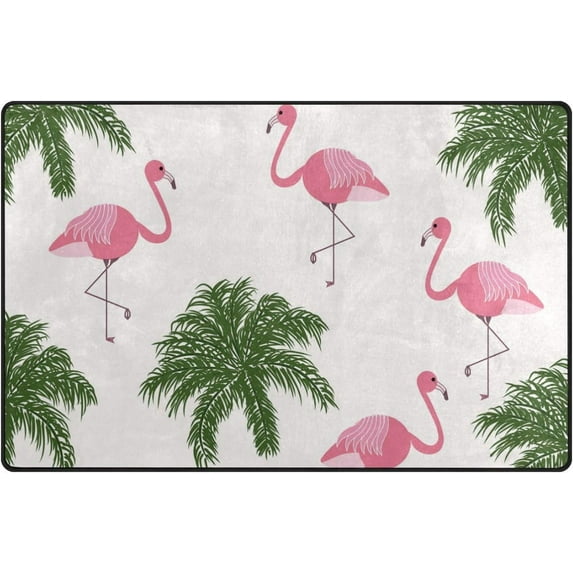 Coolnut Lightweight Non Slip Carpet Mats 60 x 39 inch (5'x 3'3"), Area Soft Rugs Floor Mat Rug Decoration for Kids Room Living Room Pink Flamingos and Palms