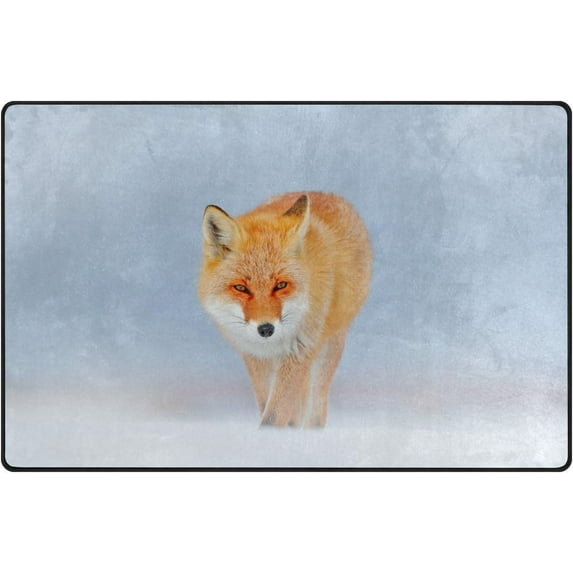 Coolnut Lightweight Non Slip Carpet Mats 60 x 39 inch (5'x 3'3"), Area Soft Rugs Floor Mat Rug Decoration for Kids Room Living Room Red Fox in Cold Winter