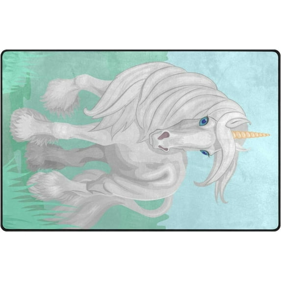 Coolnut Lightweight Non Slip Carpet Mats 60 x 39 inch (5'x 3'3"), Area Soft Rugs Floor Mat Rug Decoration for Kids Room Living Room Running White Unicorn