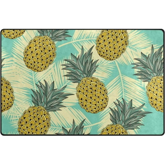Coolnut Lightweight Non Slip Carpet Mats 60 x 39 inch (5'x 3'3"), Area Soft Rugs Floor Mat Rug Decoration for Kids Room Living Room Tropical Leaves Pineapples