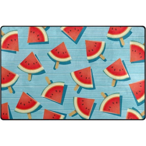 Coolnut Lightweight Non Slip Carpet Mats 60 x 39 inch (5'x 3'3"), Area Soft Rugs Floor Mat Rug Decoration for Kids Room Living Room Watermelon Slice Blue Wooden