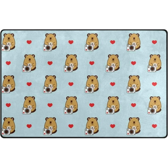 Coolnut Lightweight Soft Area Rugs 31x20 Inch, Bear with Camera and Hearts Floor Mat Doormat for for Rooms Entrance Hardwood Floor Living Room Nursery Rugs