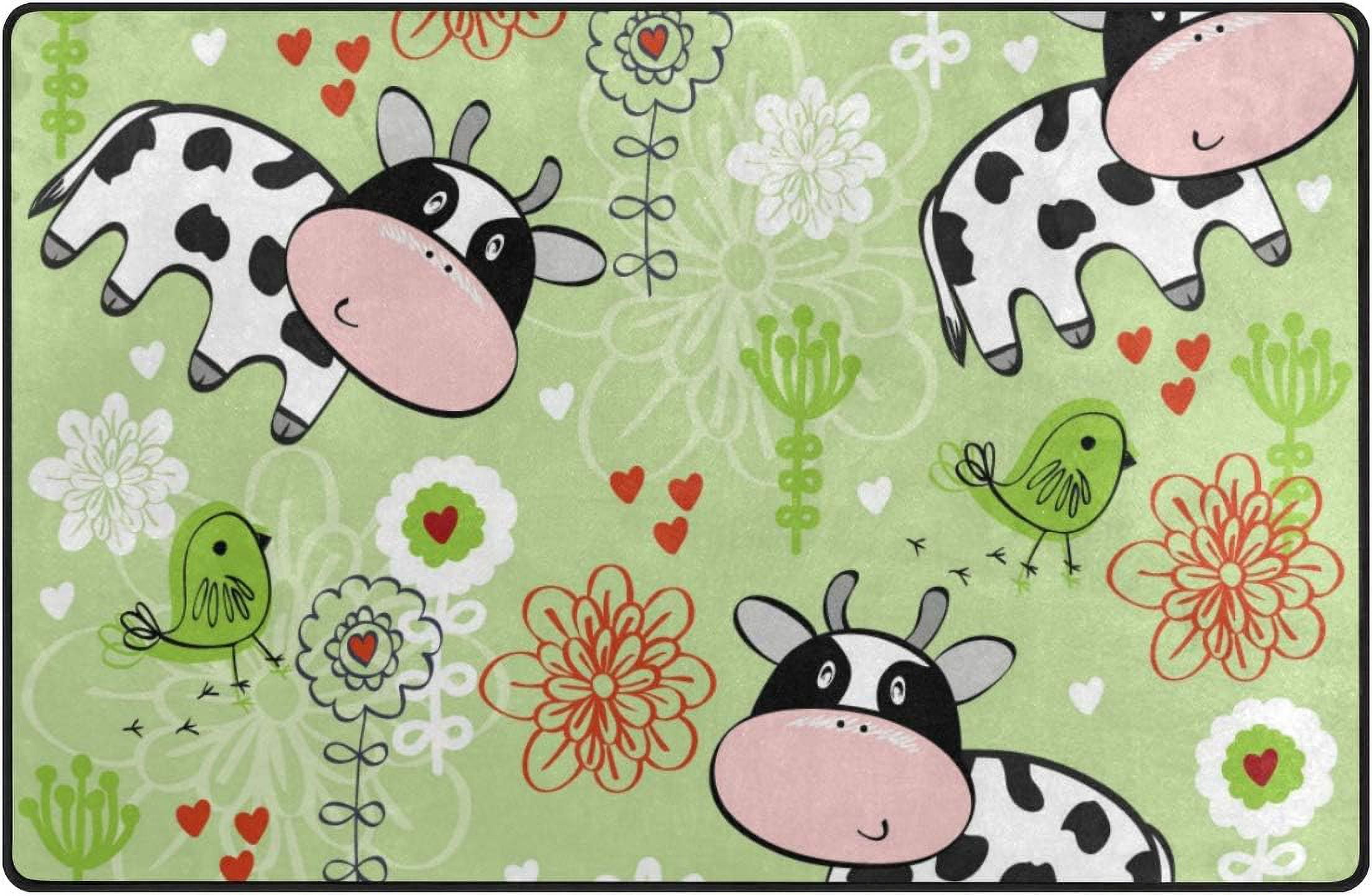 Coolnut Lightweight Soft Area Rugs 31x20 Inch, Cartoon Cows Birds Floor ...