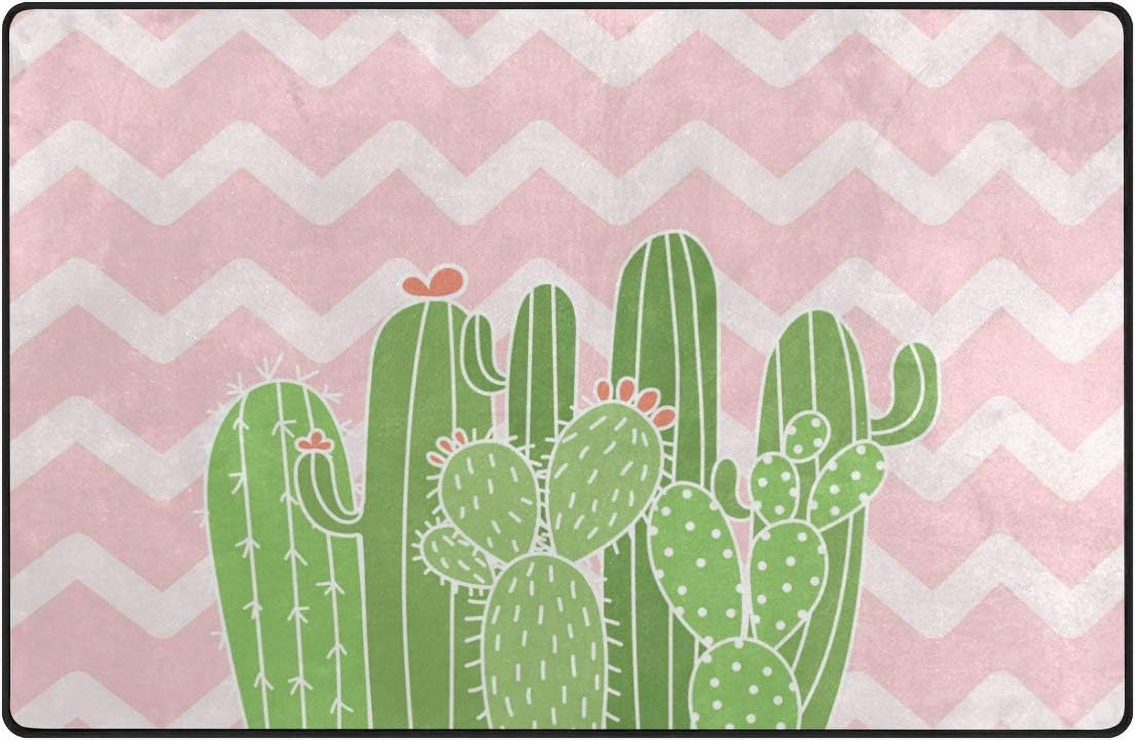 Coolnut Lightweight Soft Area Rugs 31x20 Inch, Cute Cactus On Pink Wave ...