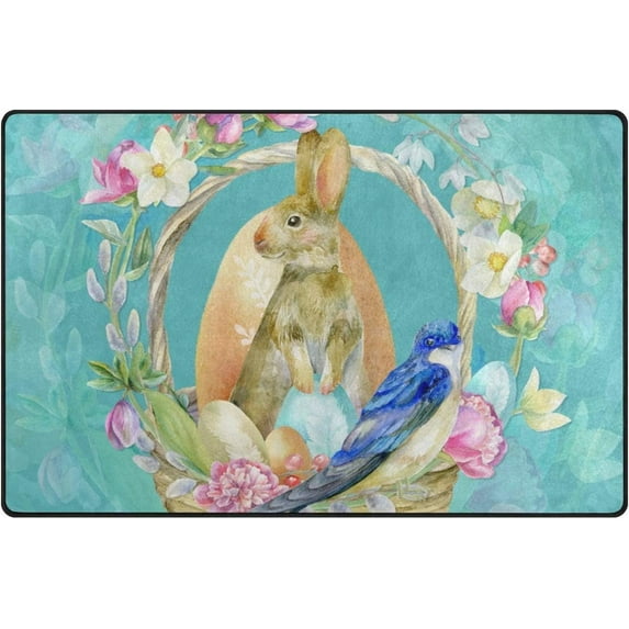 Coolnut Lightweight Soft Area Rugs 31x20 Inch, Easter Bunny Bird Painting Floor Mat Doormat for for Rooms Entrance Hardwood Floor Living Room 2'7" x 1'8") Nursery Rugs