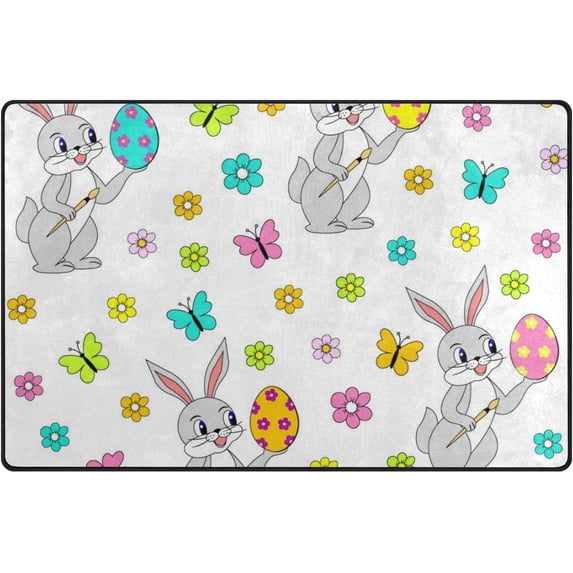Coolnut Lightweight Soft Area Rugs 31x20 Inch, Easter Rabbits Flowers Eggs Floor Mat Doormat for for Rooms Entrance Hardwood Floor Living Room Nursery Rugs
