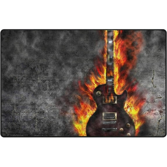 Coolnut Lightweight Soft Area Rugs 31x20 Inch, Vintage Guitat with Fire Floor Mat Doormat for for Rooms Entrance Hardwood Floor Living Room Nursery Rugs