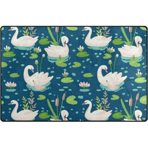 Coolnut Lightweight Soft Area Rugs 60 x 39 inch (5'x 3'3"), Beautiful Swans and Water Lillies Floor Mat for Kids Playing Room Hardwood Floor Living Room Nursery Rugs