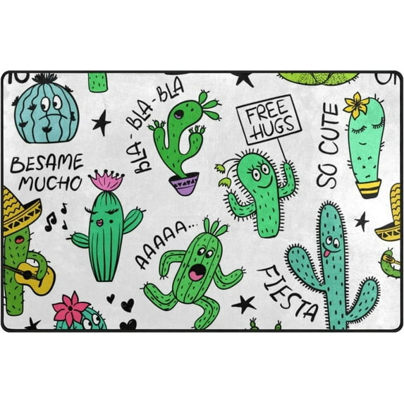 Coolnut Lightweight Soft Area Rugs 60 x 39 inch (5'x 3'3"), Colorful Cactus and Succulent Floor Mat for Kids Playing Room Hardwood Floor Living Room Nursery Rugs