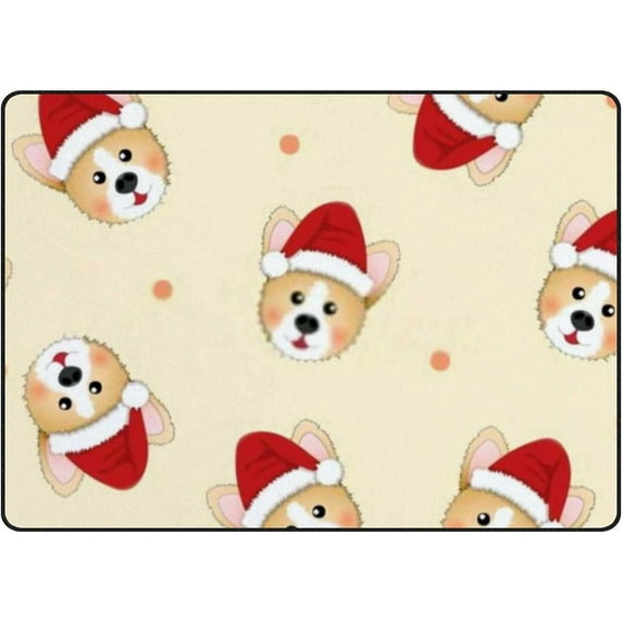 Coolnut Lightweight Soft Area Rugs 60 x 39 inch (5'x 3'3"), Corgi Santa Claus on Beige Ivory Background Floor Carpet Mat for Kids Playing Room Hardwood Floor Living Room