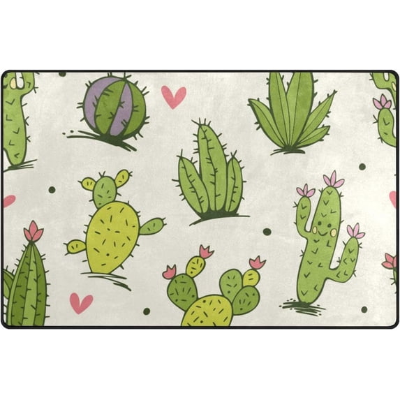 Coolnut Lightweight Soft Area Rugs 60 x 39 inch (5'x 3'3"), Cute Cactus and Hearts Floor Mat for Kids Playing Room Hardwood Floor Living Room Nursery Rugs