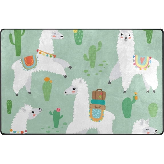 Coolnut Lightweight Soft Area Rugs 60 x 39 inch (5'x 3'3"), Cute Llama with Cactus Floor Mat for Kids Playing Room Hardwood Floor Living Room Nursery Rugs