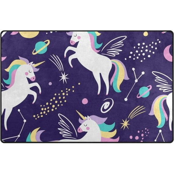 Coolnut Lightweight Soft Area Rugs 60 x 39 inch (5'x 3'3"), Cute Unicorns Stars Planet Floor Mat for Kids Playing Room Hardwood Floor Living Room Nursery Rugs