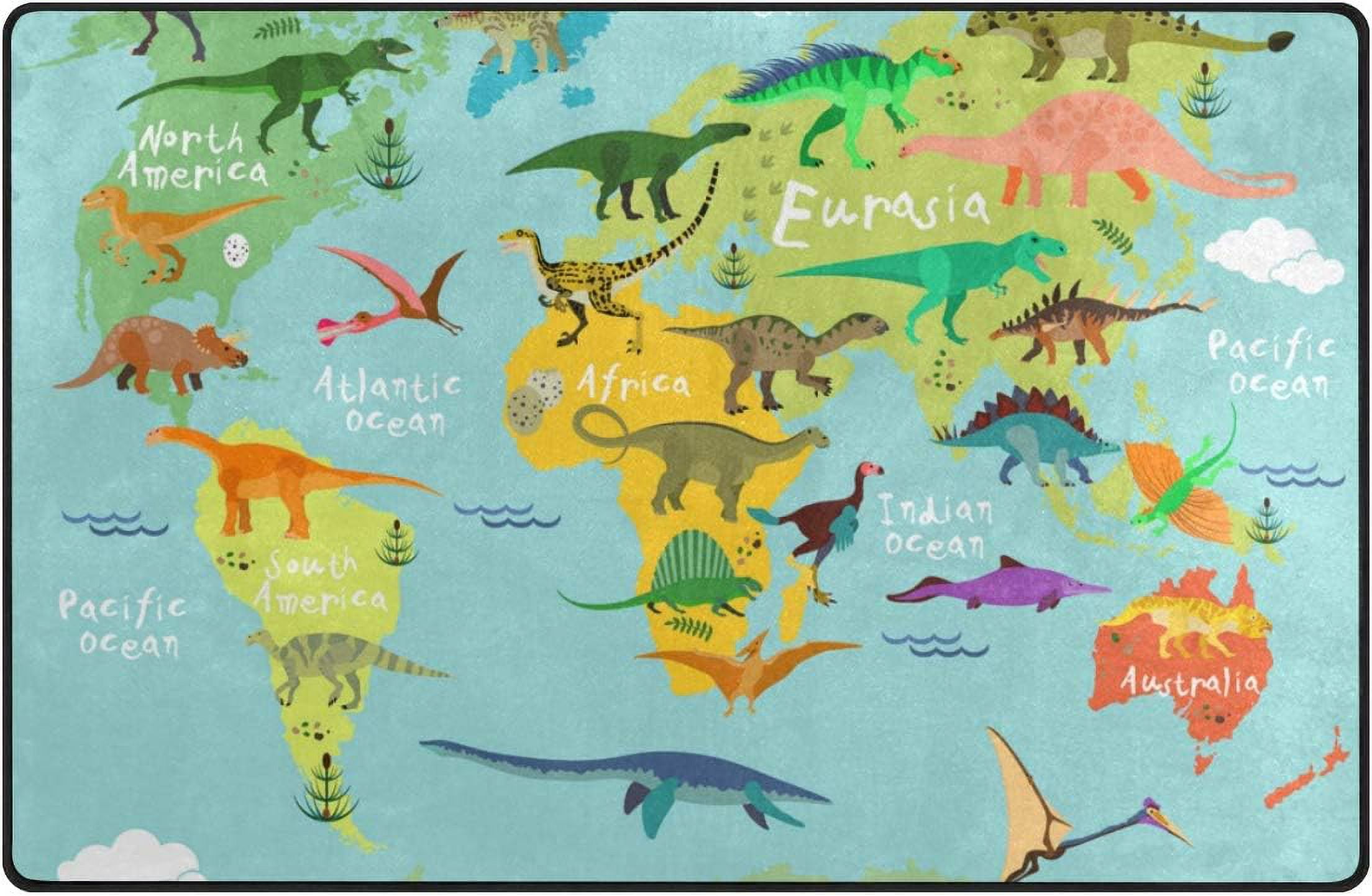 Coolnut Lightweight Soft Area Rugs 60 x 39 inch (5'x 3'3"), Dinosaur World Map Floor Mat for