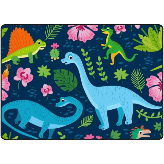 Coolnut Lightweight Soft Area Rugs 60 x 39 inch (5'x 3'3"), Dinosaurs and Tropical Leaves Flowers Floor Carpet Mat for Kids Playing Room Hardwood Floor Living Room
