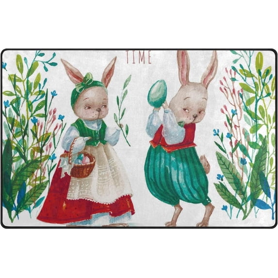 Coolnut Lightweight Soft Area Rugs 60 x 39 inch (5'x 3'3"), Easter Bunnies and Eggs Floor Mat for Kids Playing Room Hardwood Floor Living Room Nursery Rugs
