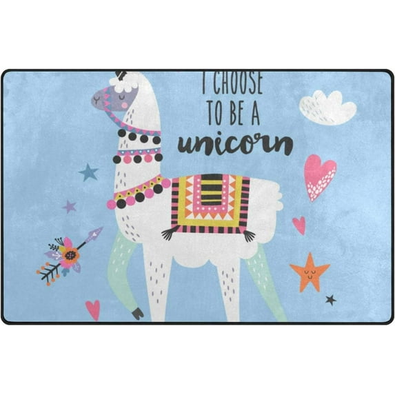 Coolnut Lightweight Soft Area Rugs 60 x 39 inch (5'x 3'3"), Llama Unicorn Floor Mat for Kids Playing Room Hardwood Floor Living Room Nursery Rugs