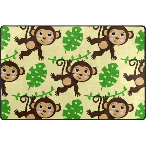 Coolnut Lightweight Soft Area Rugs 60 x 39 inch (5'x 3'3"), Monkey and Leaves Floor Mat for Kids Playing Room Hardwood Floor Living Room Nursery Rugs