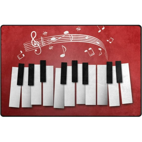 Coolnut Lightweight Soft Area Rugs 60 x 39 inch (5'x 3'3"), Piano Key with Music Notes On Red Floor Mat for Kids Playing Room Hardwood Floor Living Room Nursery Rugs